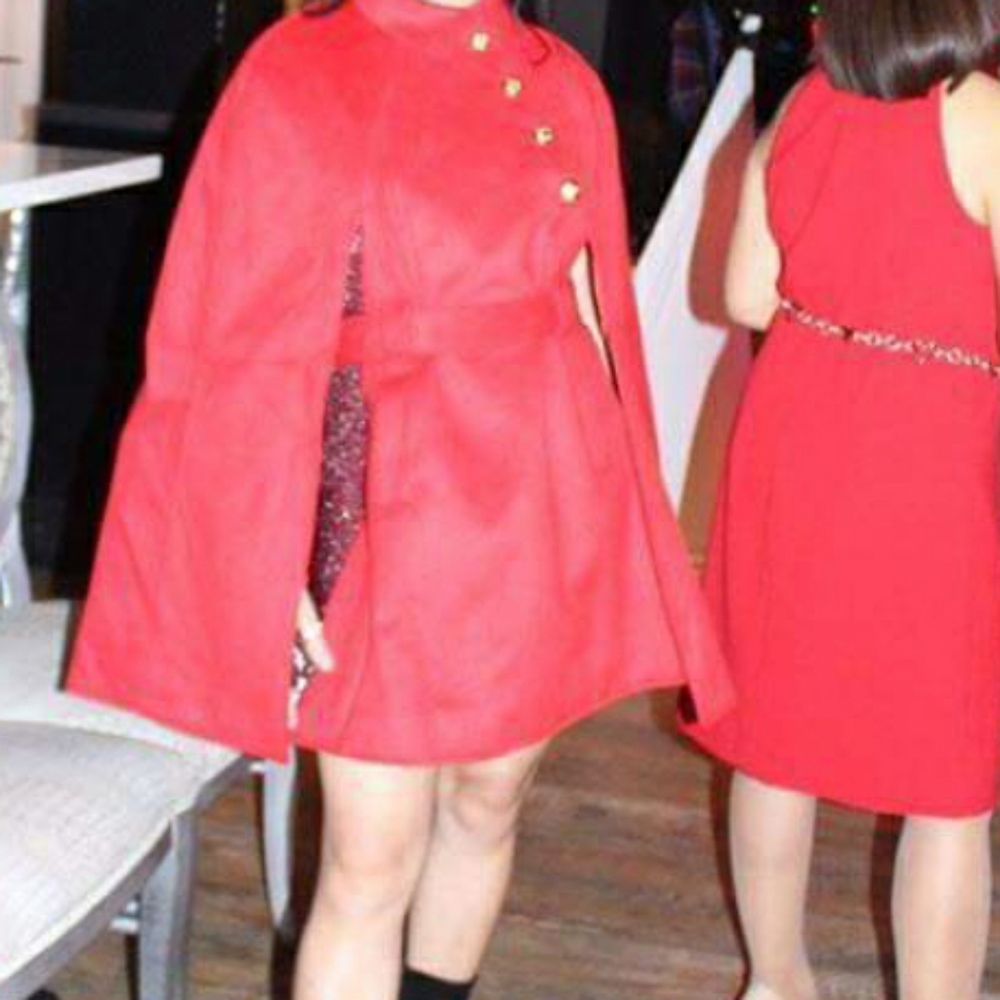 Red Open Front Cape Overcoat